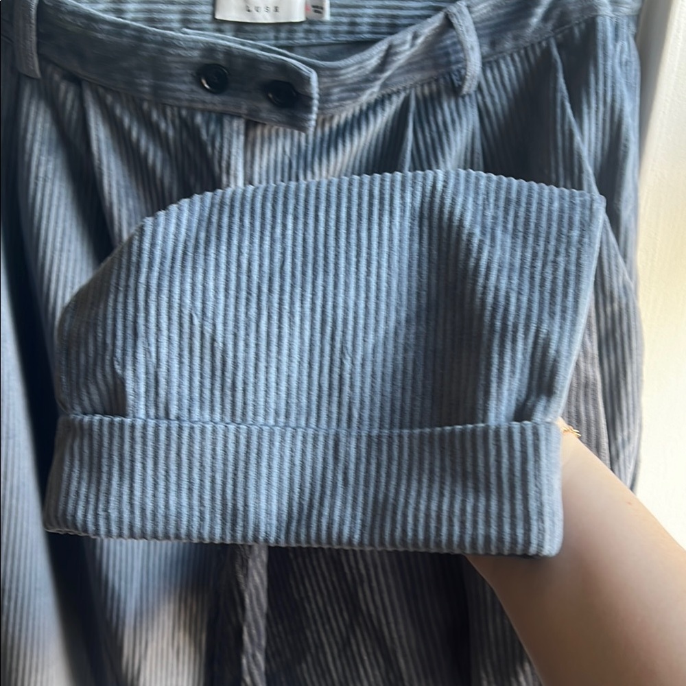 Lush Wide leg Blue Gray Corduroy Pants with Cuff bottoms